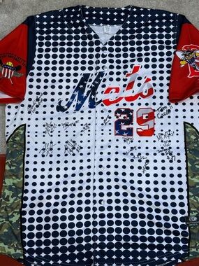 Binghamton Mets game used wounded warriors team signed jersey size 52